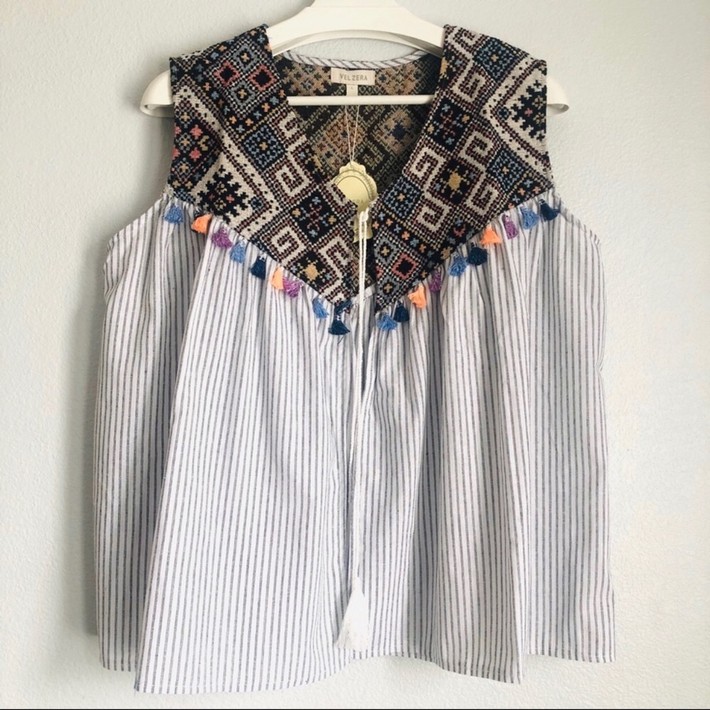 ✨Boho Striped Embroidered Open Vest✨
